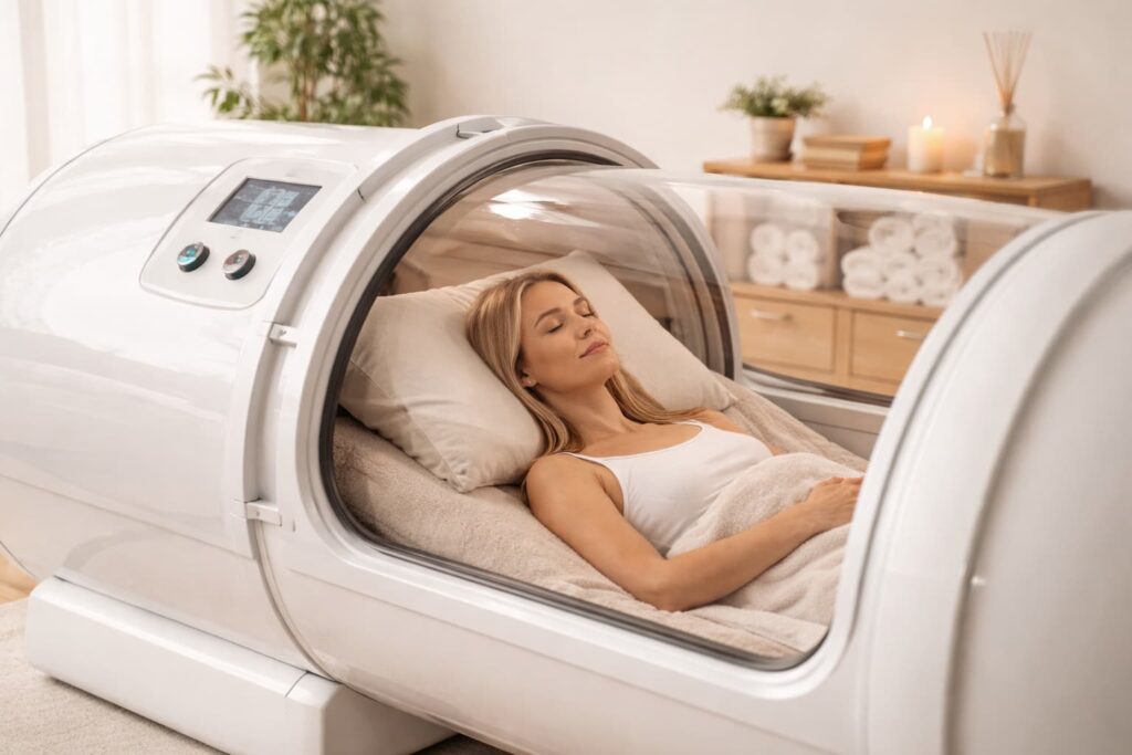Hyperbaric oxygen chamber at Release Wellness Lounge in Locust Valley
