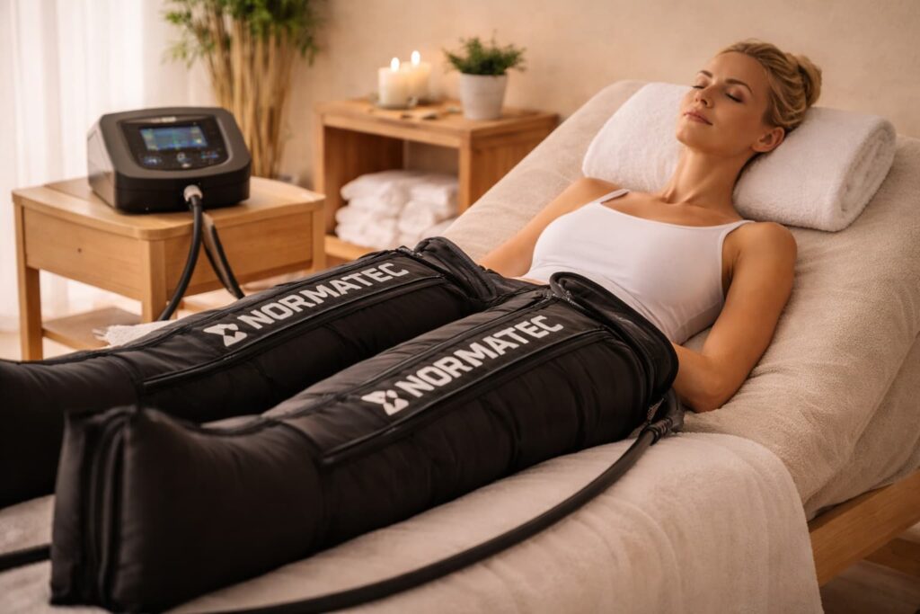 Compression therapy boots at Release Wellness Lounge in Locust Valley