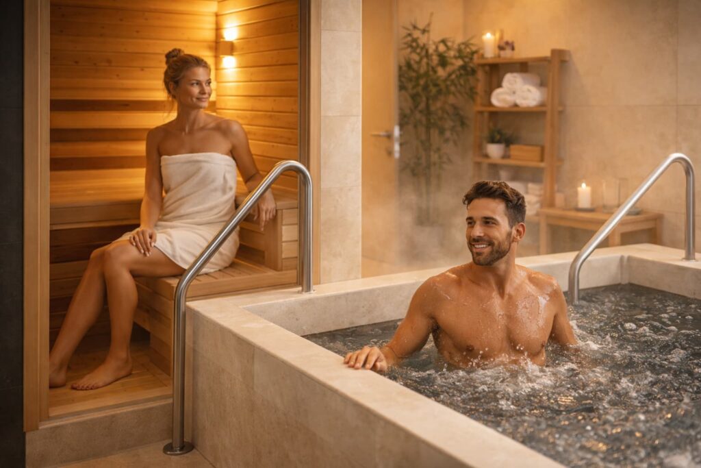 Cold plunge and infrared sauna contrast therapy at Release Wellness Lounge